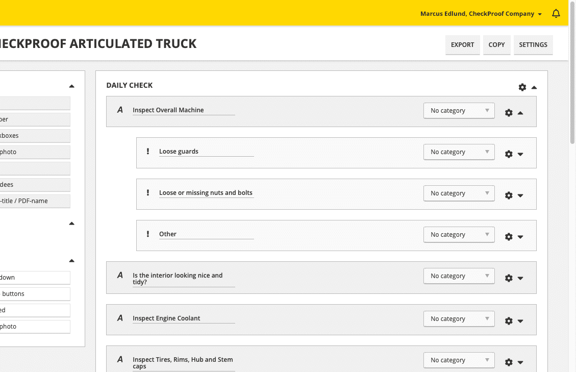 Tableau de bord avec fonction « glisser/déplacer » pour la création de vos check-lists